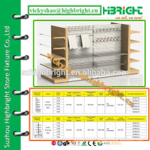 metal and wood combined structure shop gondola shelf